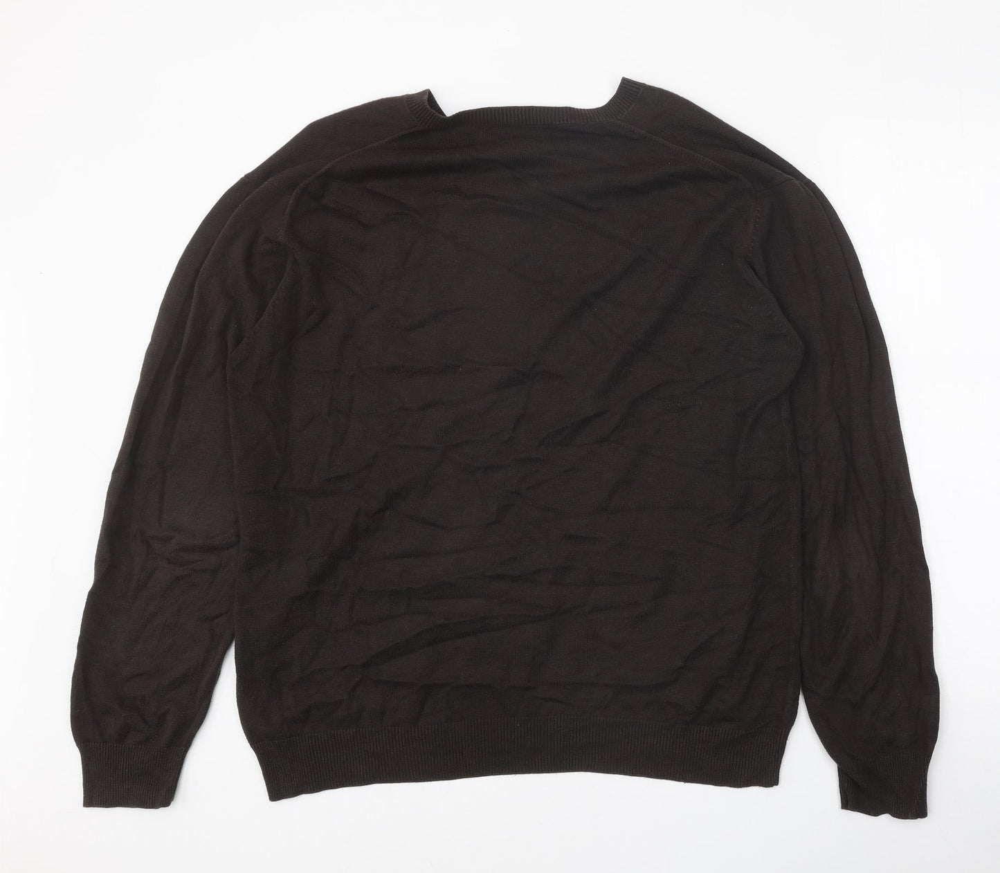 Full Circle Mens Brown V-Neck Cotton Pullover Jumper Size XL