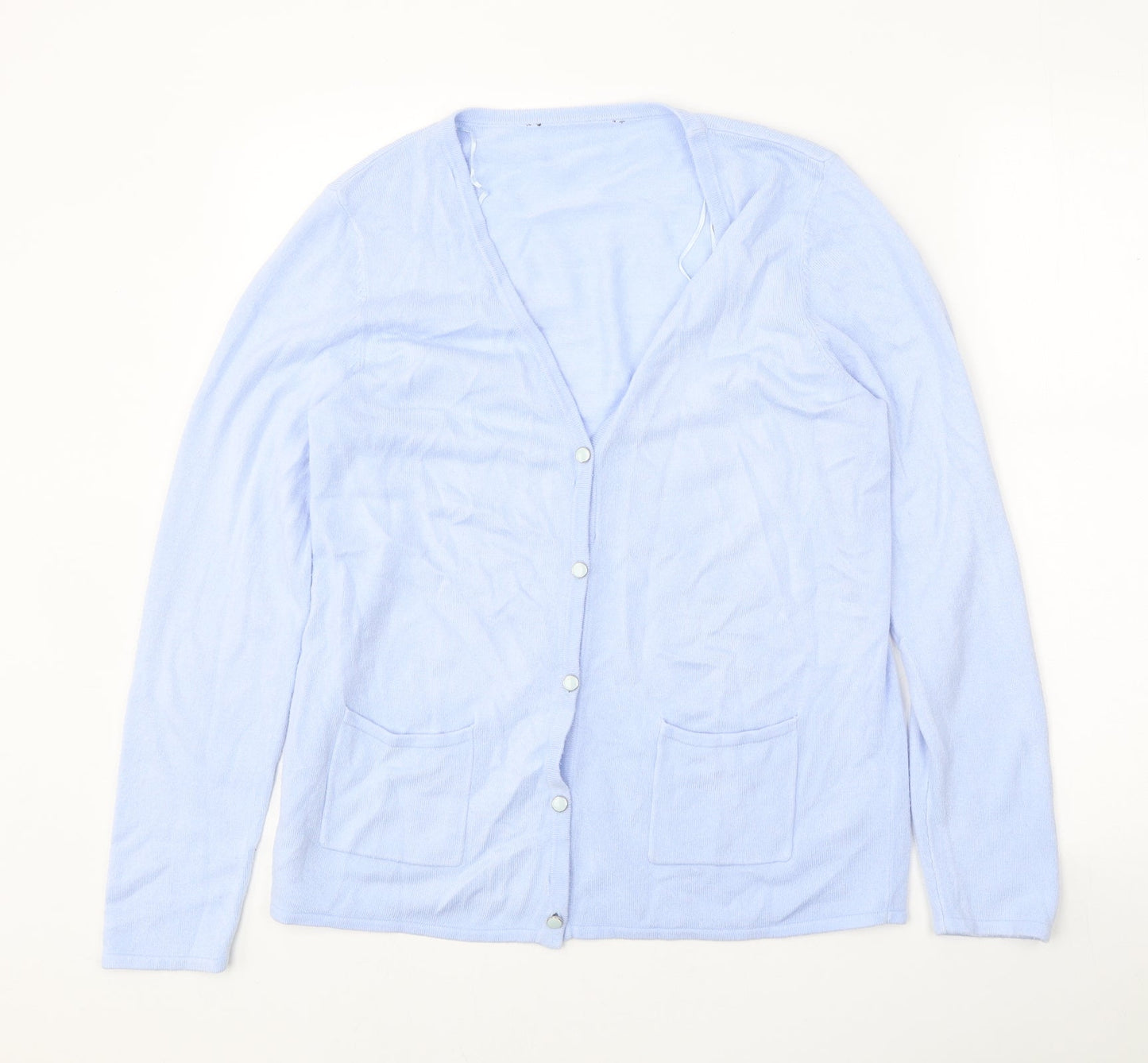 Preworn Womens Blue V-Neck Acrylic Cardigan Jumper Size 12
