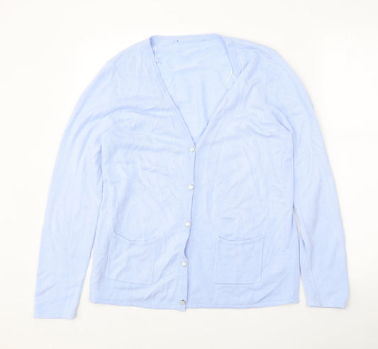 Preworn Womens Blue V-Neck Acrylic Cardigan Jumper Size 12