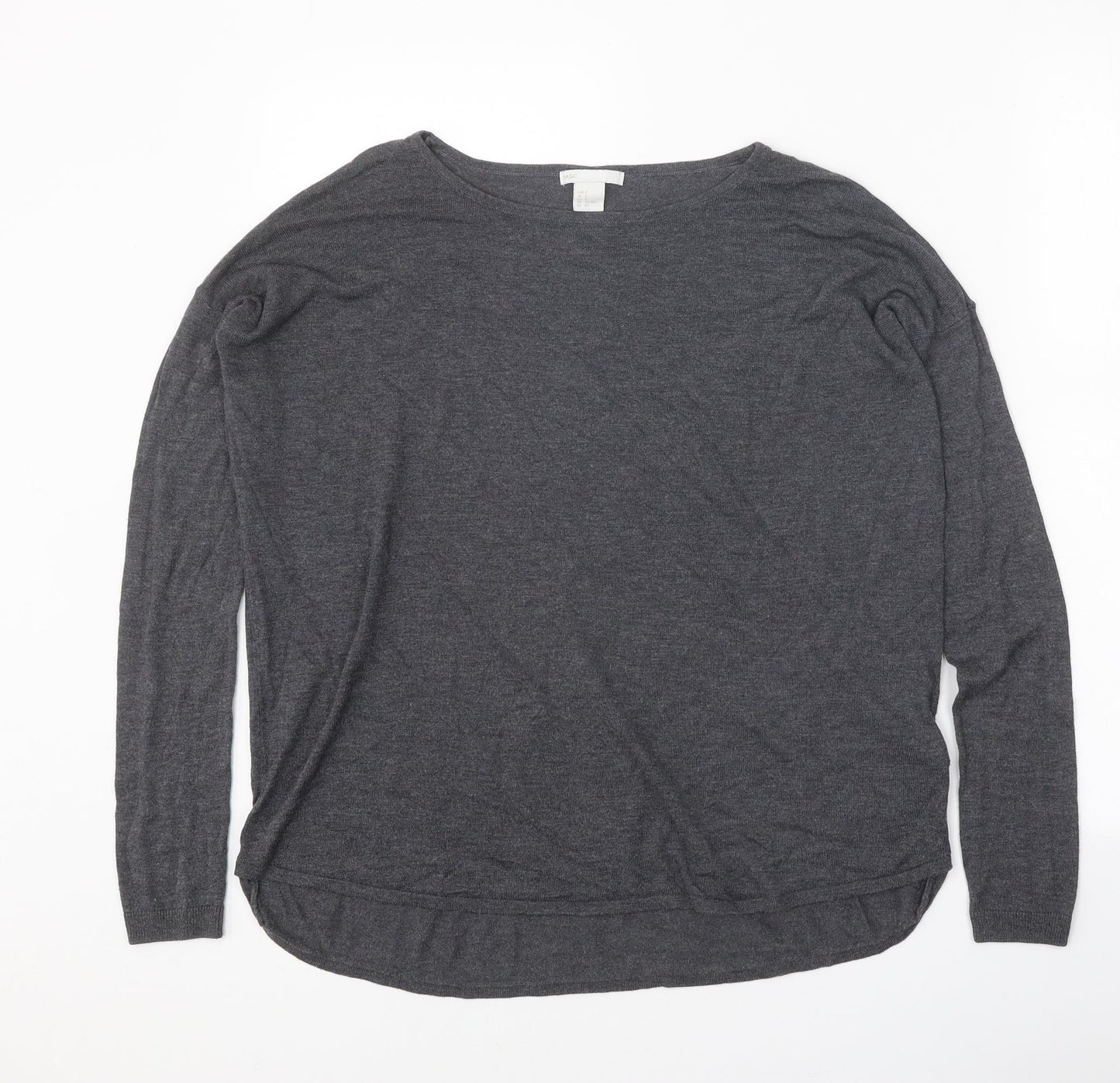 H&M Womens Grey Boat Neck Acrylic Pullover Jumper Size S