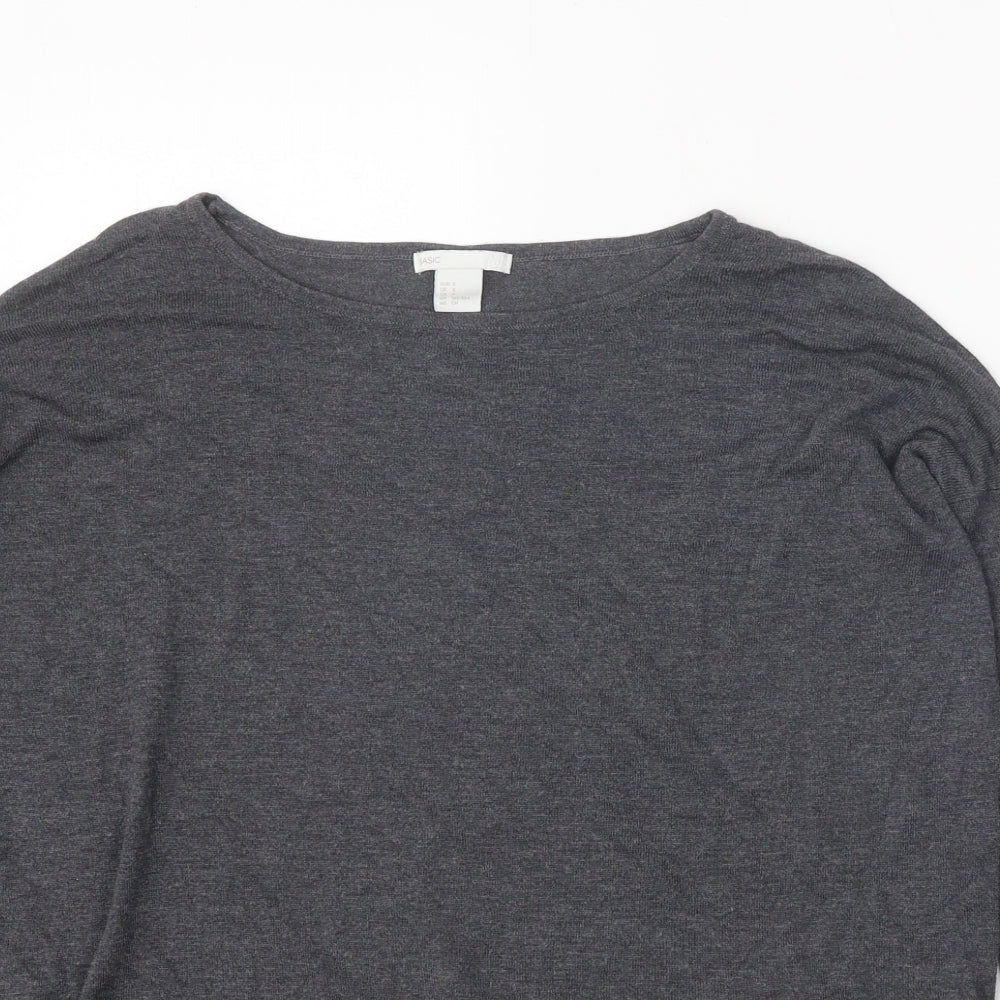H&M Womens Grey Boat Neck Acrylic Pullover Jumper Size S