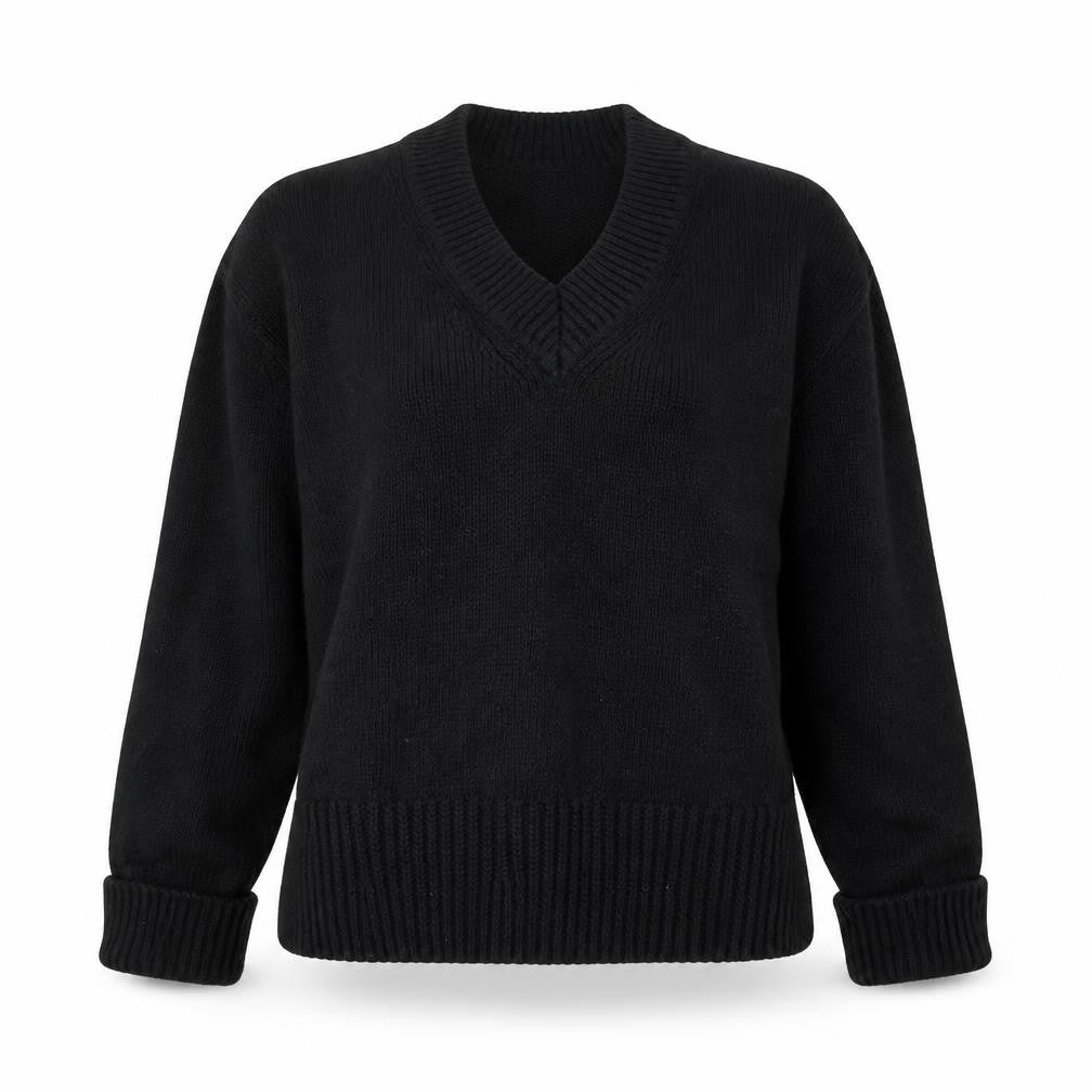 Marks & Spencer Womens Black V-Neck Cotton Pullover Jumper Size M