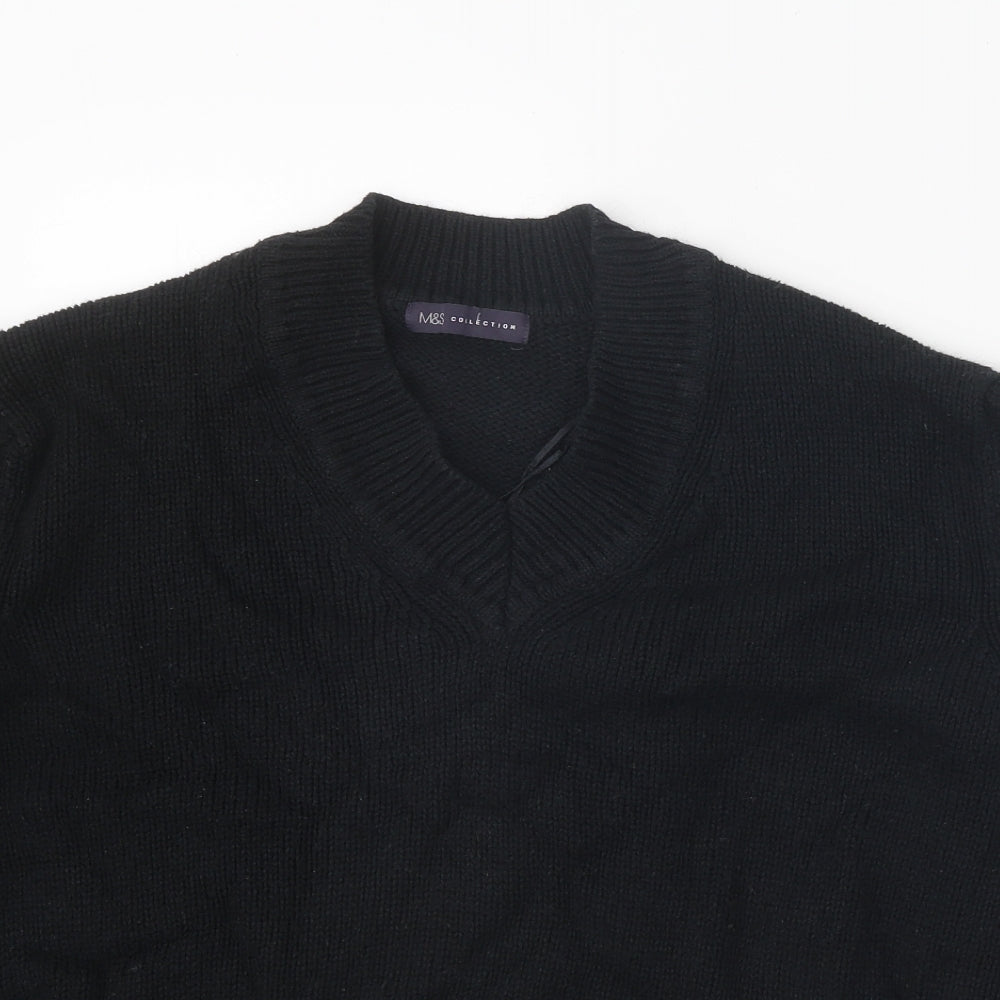 Marks and Spencer Womens Black V-Neck Cotton Pullover Jumper Size M