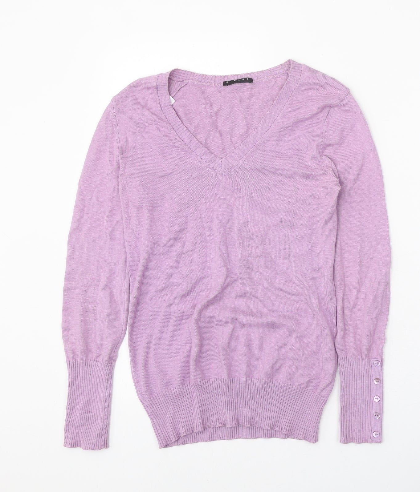 Sisley Womens Purple V-Neck Acrylic Pullover Jumper Size XS