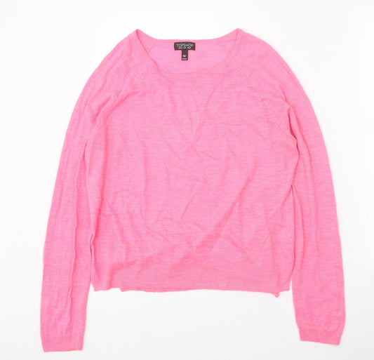 Topshop Womens Pink Round Neck Acrylic Pullover Jumper Size 10