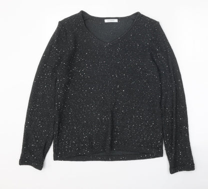 Classics Womens Grey V-Neck Acrylic Pullover Jumper Size 12