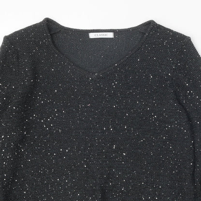 Classics Womens Grey V-Neck Acrylic Pullover Jumper Size 12