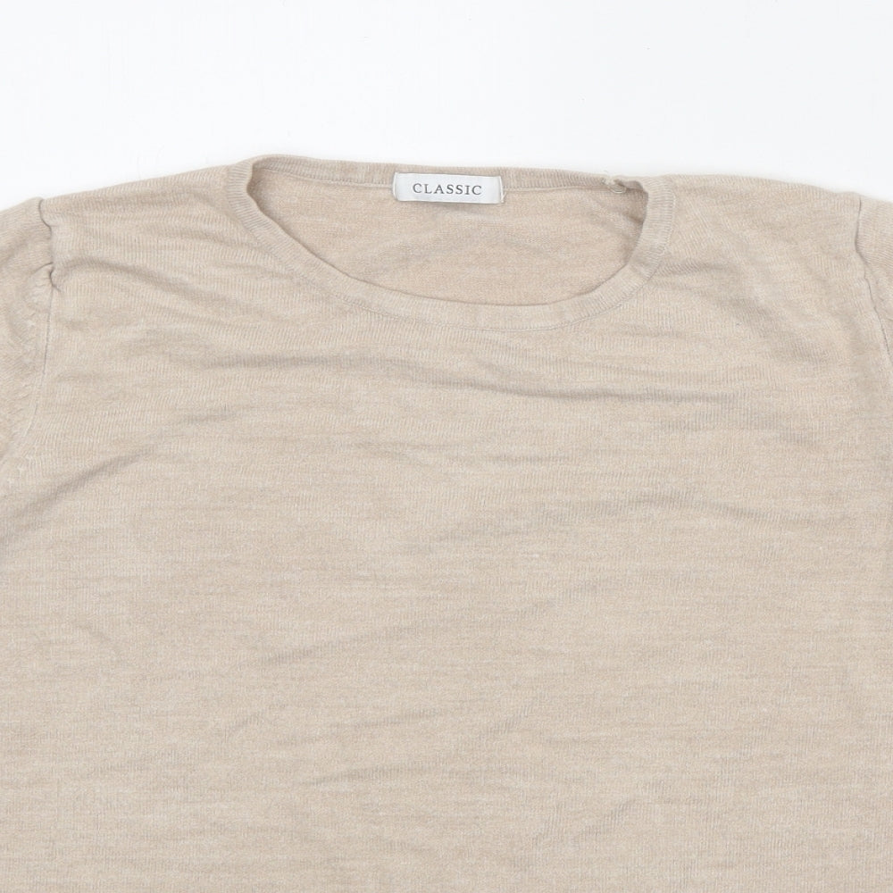 Classic Womens Beige Round Neck Acrylic Pullover Jumper Size 18