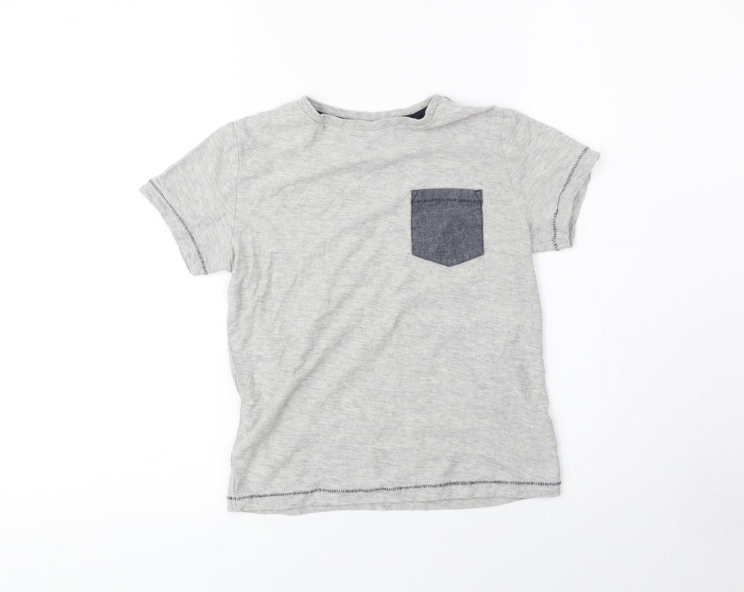 NEXT Boys Grey Cotton Basic T-Shirt Size 7 Years Round Neck Pullover