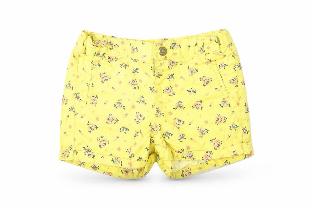 Max Girls Yellow Floral 100% Cotton Cropped Jeans Size 18-24 Months Button