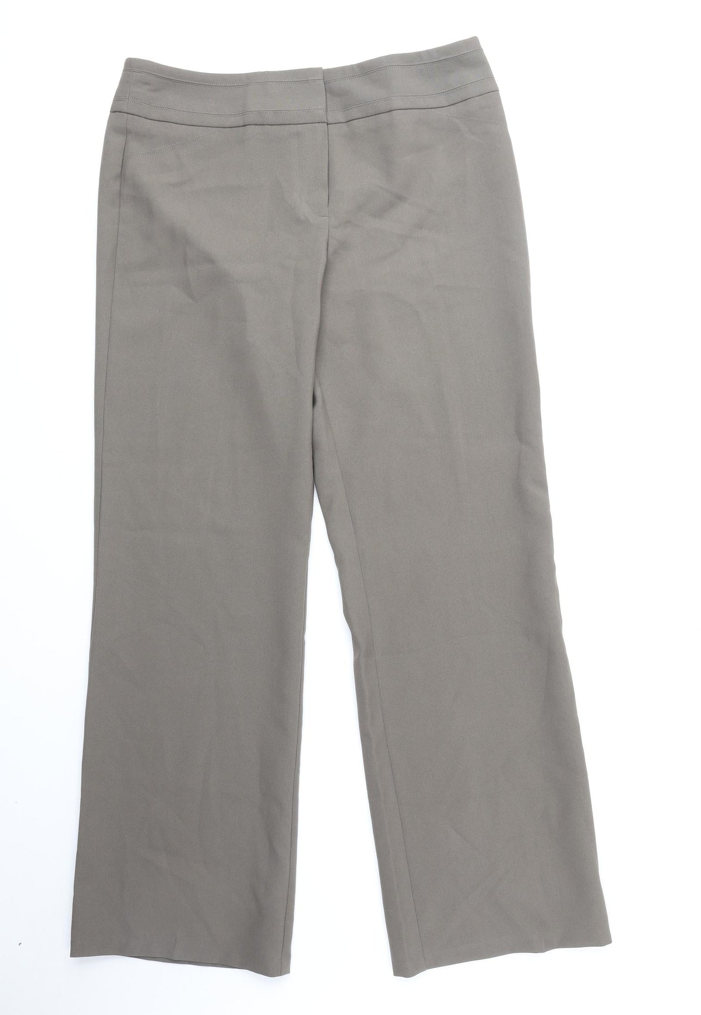 Marks and Spencer Womens Brown Polyester Trousers Size 14 Regular Zip - Long Length