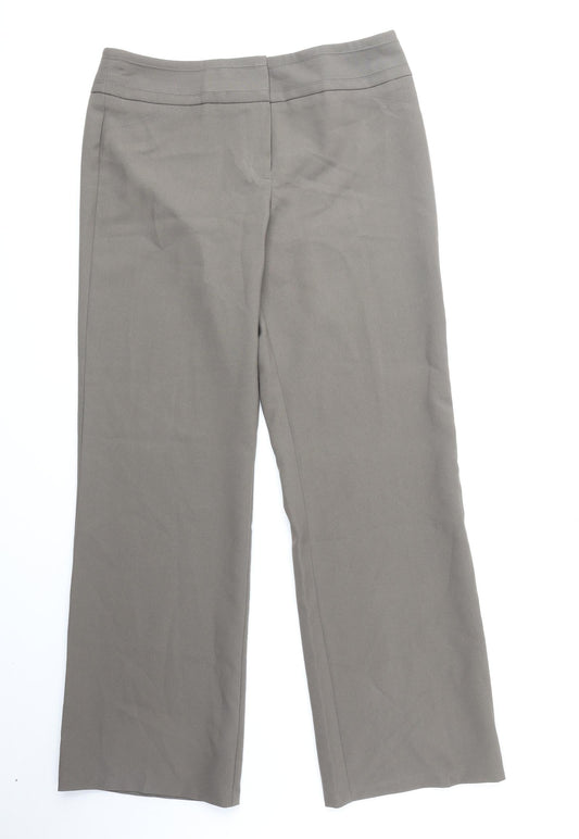 Marks and Spencer Womens Brown Polyester Trousers Size 14 Regular Zip - Long Length