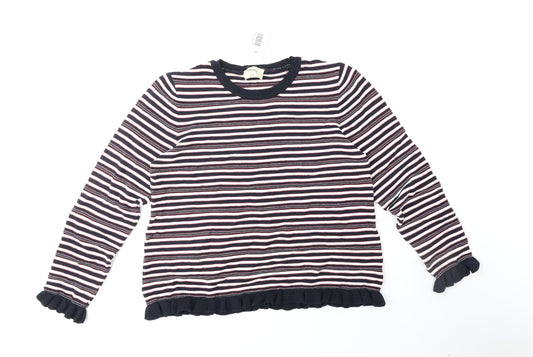 Papaya Womens Blue Round Neck Striped Cotton Pullover Jumper Size 18
