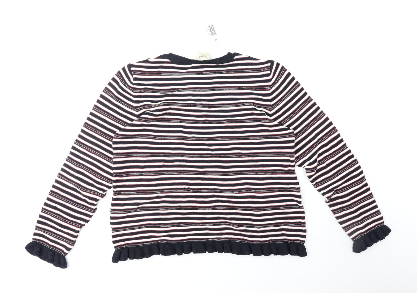 Papaya Womens Blue Round Neck Striped Cotton Pullover Jumper Size 18