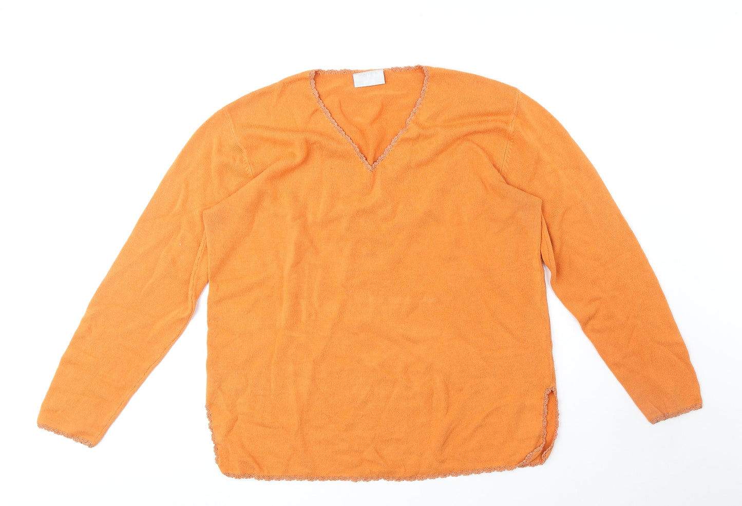 Anna Morelle Womens Orange V-Neck Acrylic Pullover Jumper Size 14