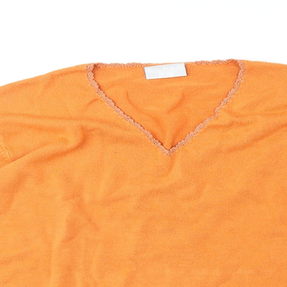 Anna Morelle Womens Orange V-Neck Acrylic Pullover Jumper Size 14