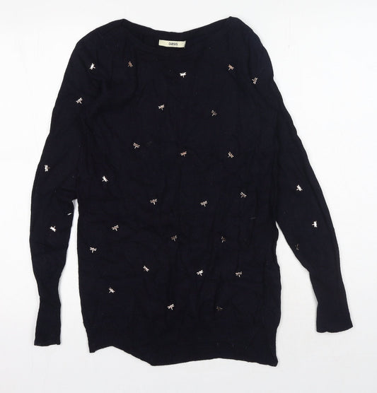 Oasis Womens Blue Round Neck Viscose Pullover Jumper Size S