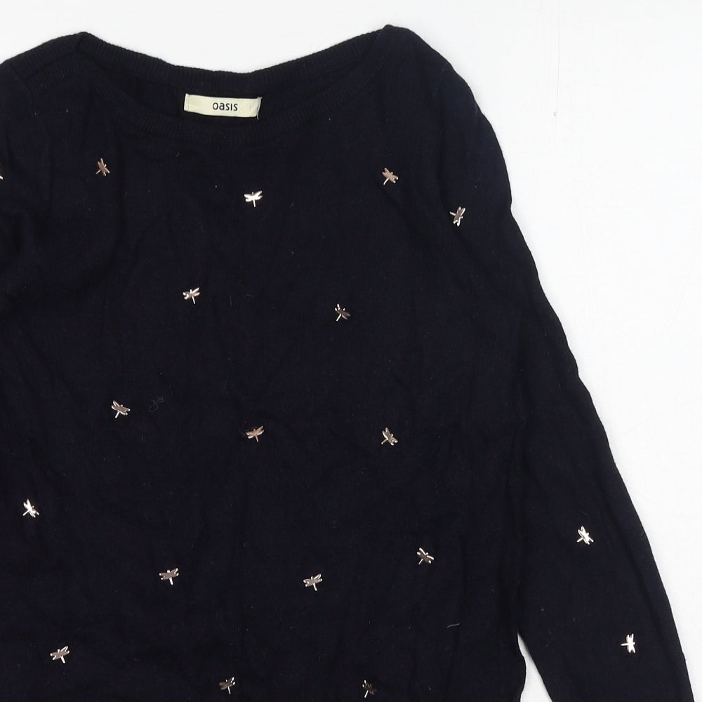 Oasis Womens Blue Round Neck Viscose Pullover Jumper Size S
