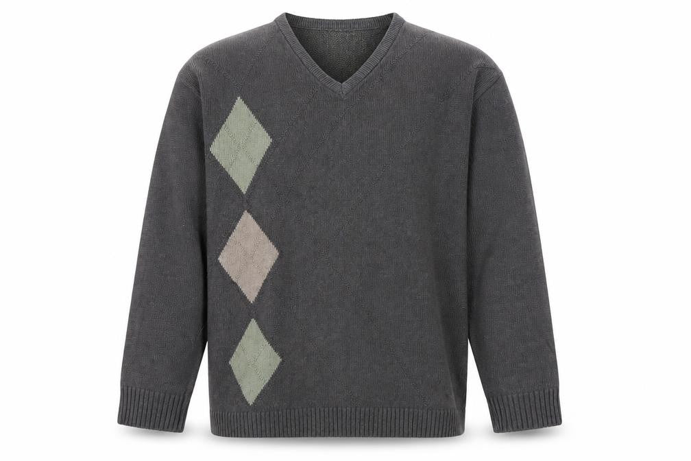 EWM Mens Grey V-Neck Cotton Pullover Jumper Size L