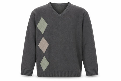 EWM Mens Grey V-Neck Cotton Pullover Jumper Size L