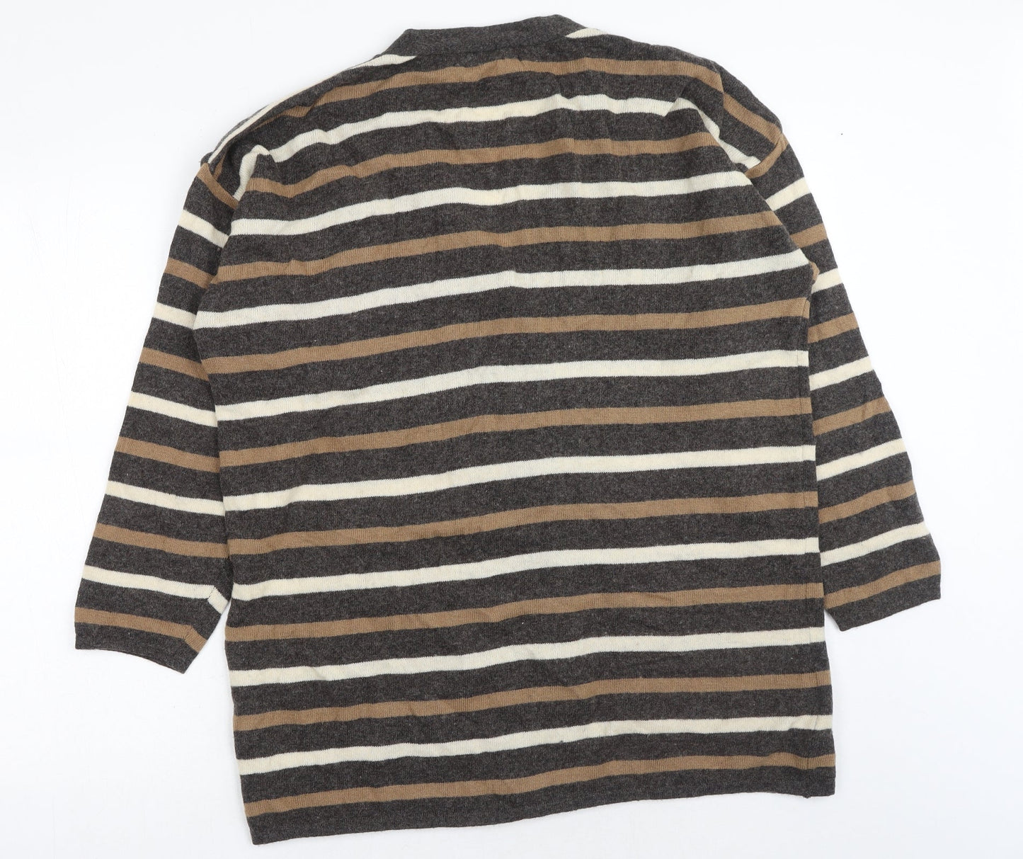 Tigi Womens Brown V-Neck Striped Acrylic Cardigan Jumper One Size
