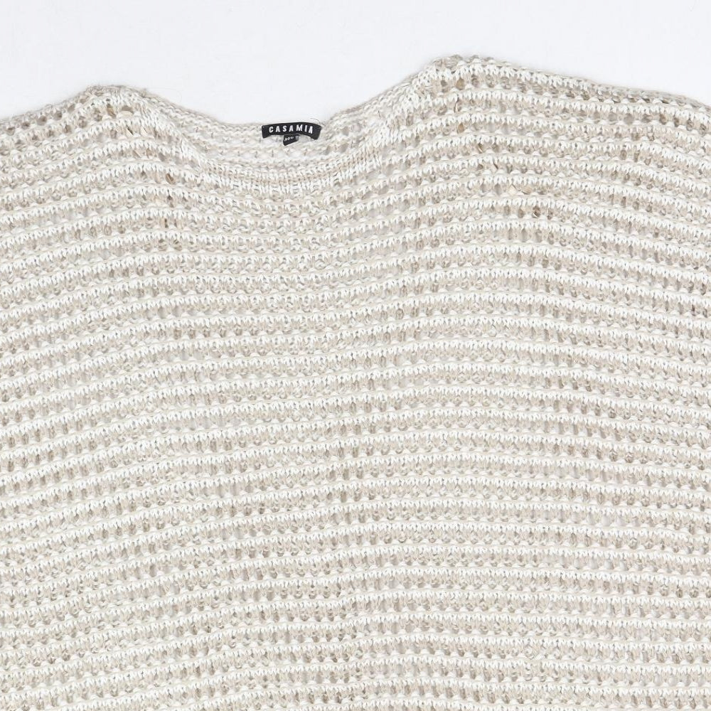 Casamia Womens Beige Round Neck Acrylic Pullover Jumper Size M - Size M/L