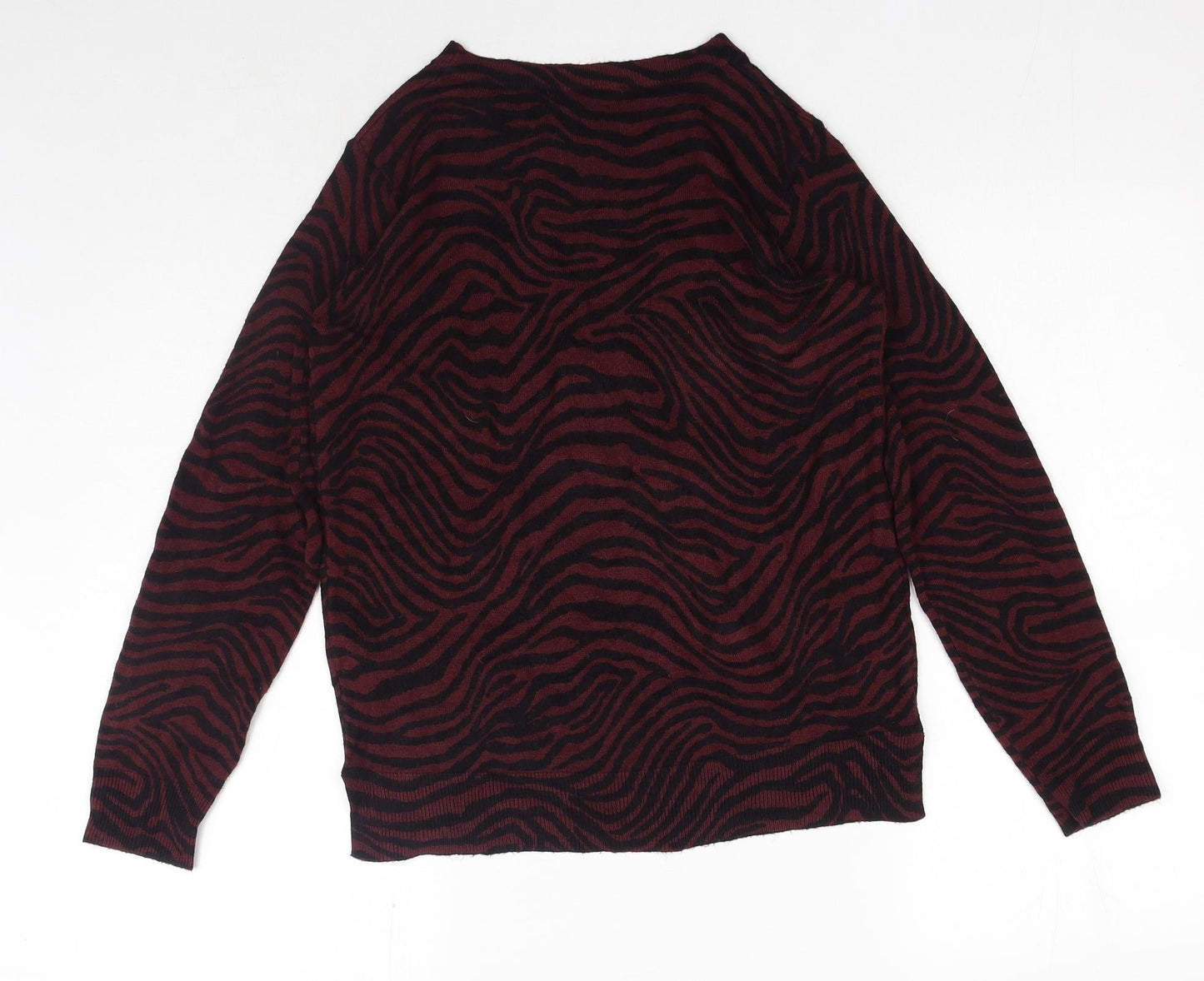 Marks and Spencer Womens Red Boat Neck Animal Print Acrylic Pullover Jumper Size 12 - Tiger Print