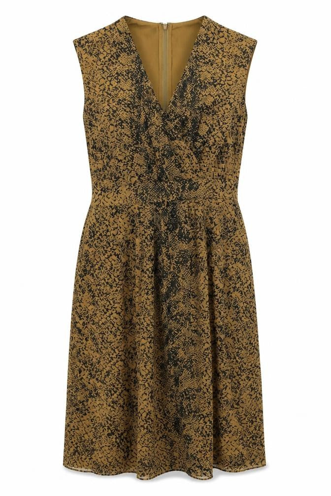 Great Plains Womens Brown Geometric Polyester A-Line Size M V-Neck Zip