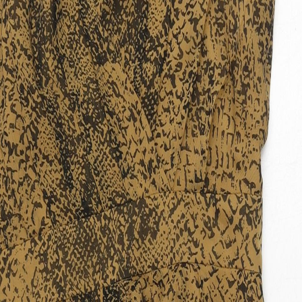 Great Plains Womens Brown Geometric Polyester A-Line Size M V-Neck Zip