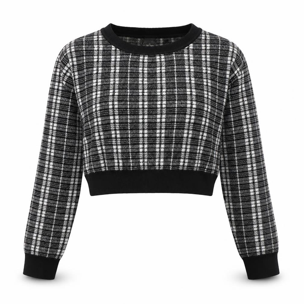 Primark Womens Black Round Neck Plaid Viscose Pullover Jumper Size S