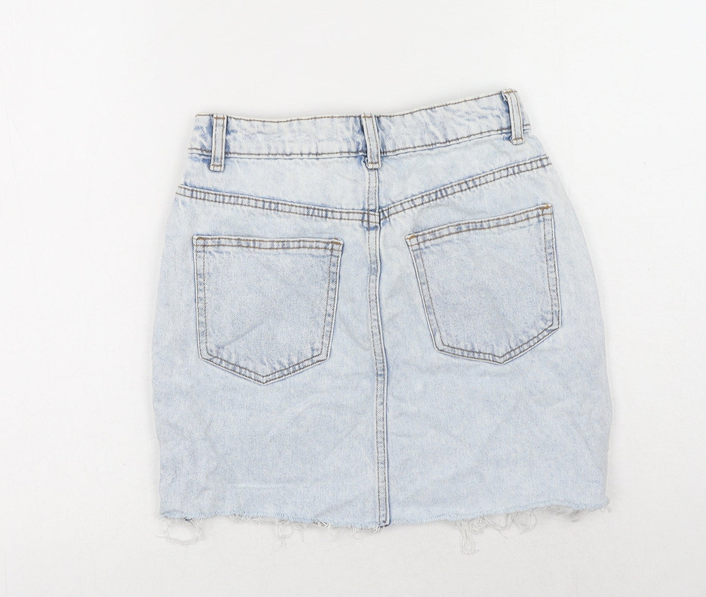 Denim & Co. Womens Blue Cotton Mini Skirt Size 6 Button