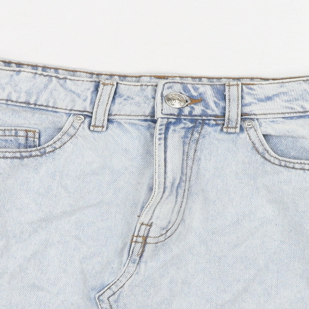 Denim & Co. Womens Blue Cotton Mini Skirt Size 6 Button