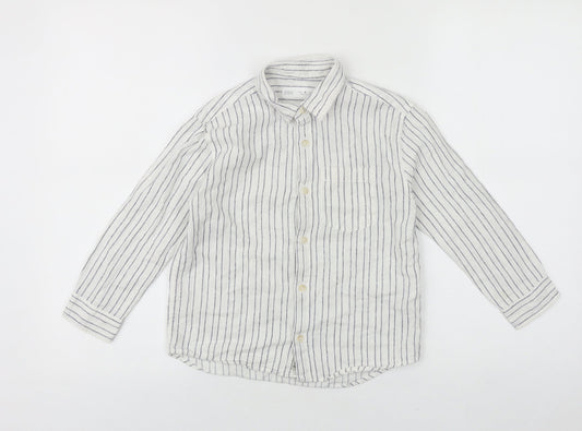Zara Girls White Striped 100% Cotton Basic Button-Up Size 6 Years Collared Button