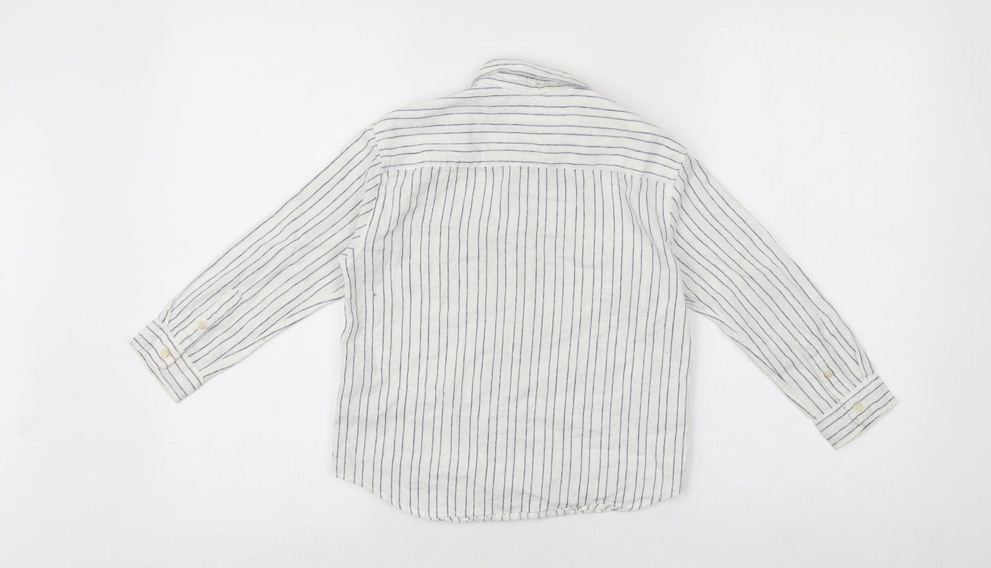 Zara Girls White Striped 100% Cotton Basic Button-Up Size 6 Years Collared Button