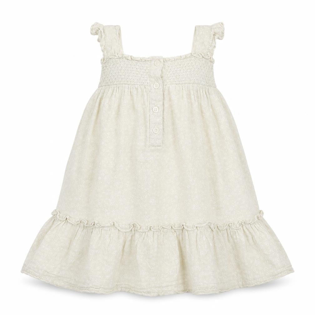 Matalan Baby Beige 100% Cotton Skater Dress Size 18-24 Months Square Neck Button