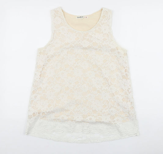 Cutie Blonde Womens White Floral Viscose Basic Tank Size L Scoop Neck