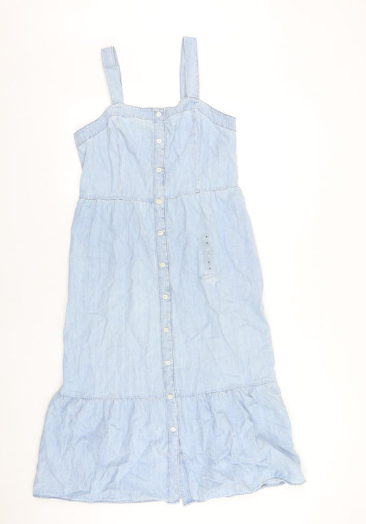 Gap Womens Blue 100% Cotton A-Line Size 6 Square Neck Button