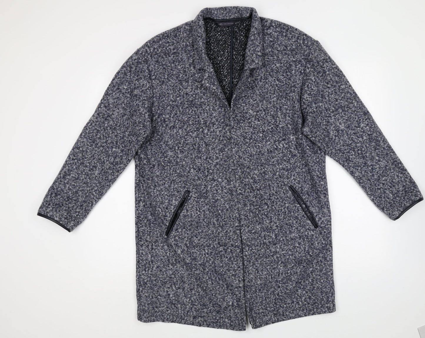 Marks & Spencer Womens Blue Geometric Overcoat Coat Size 16