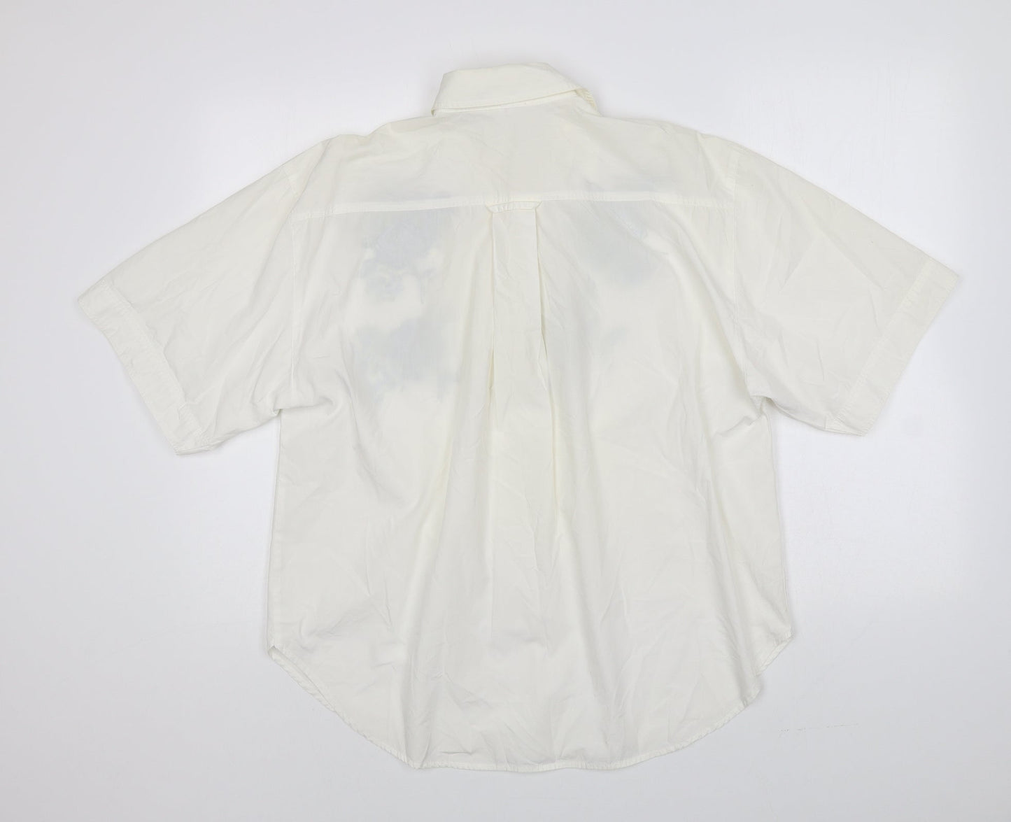 Preworn Womens Ivory Polyester Basic Button-Up Size 12 Collared - Flower Motif