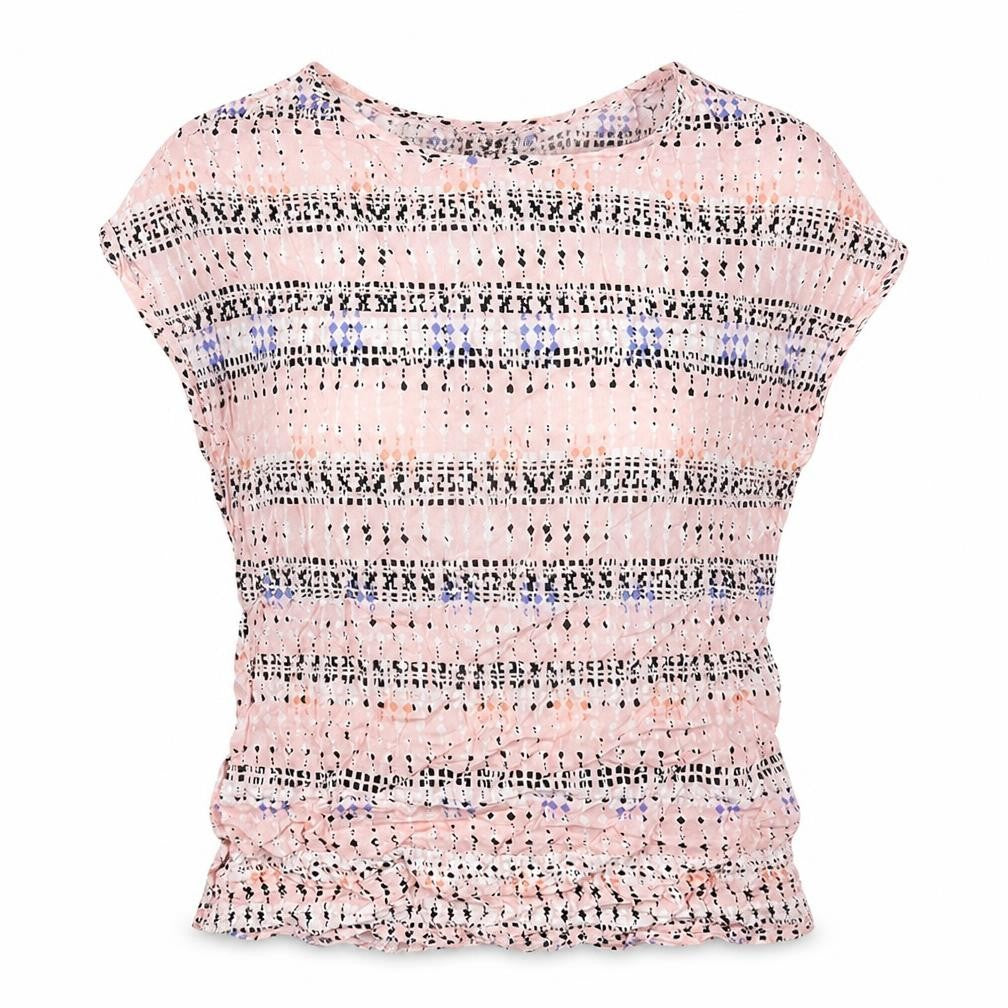 Atmosphere Womens Pink Geometric Viscose Basic Blouse Size 6 Round Neck