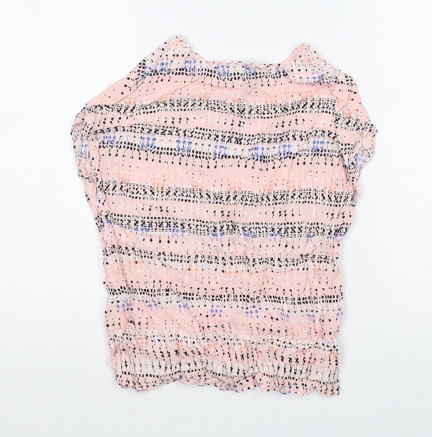 Atmosphere Womens Pink Geometric Viscose Basic Blouse Size 6 Round Neck