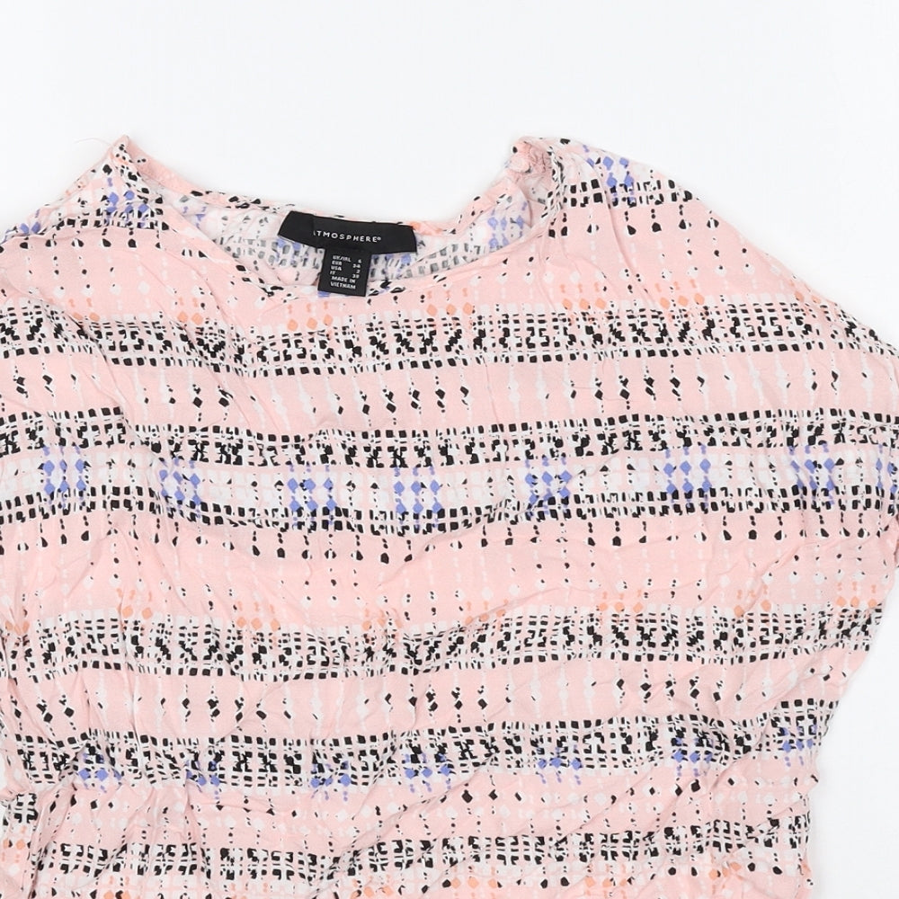 Atmosphere Womens Pink Geometric Viscose Basic Blouse Size 6 Round Neck