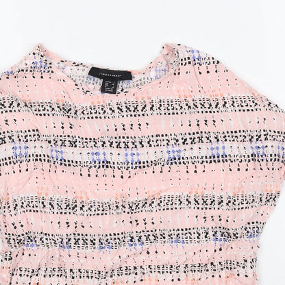Atmosphere Womens Pink Geometric Viscose Basic Blouse Size 6 Round Neck