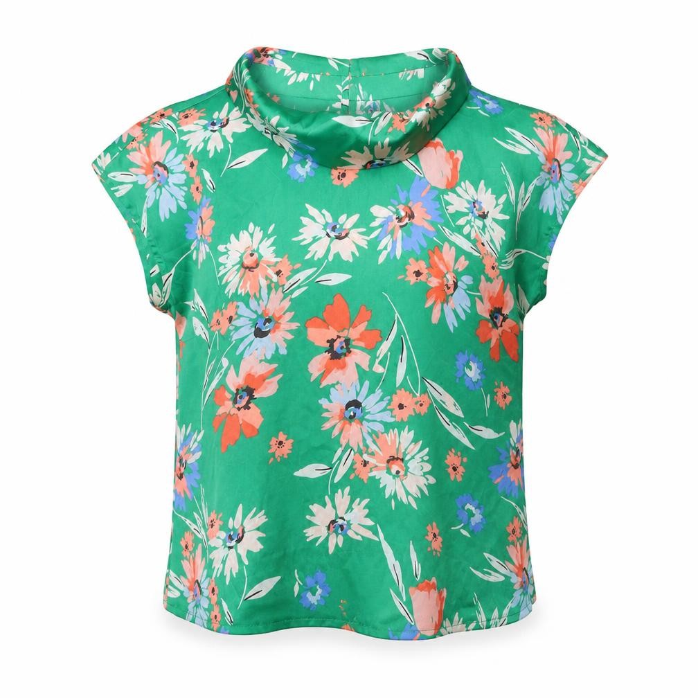 Clements Ribeiro Womens Green Floral Polyester Basic Blouse Size L Cowl Neck