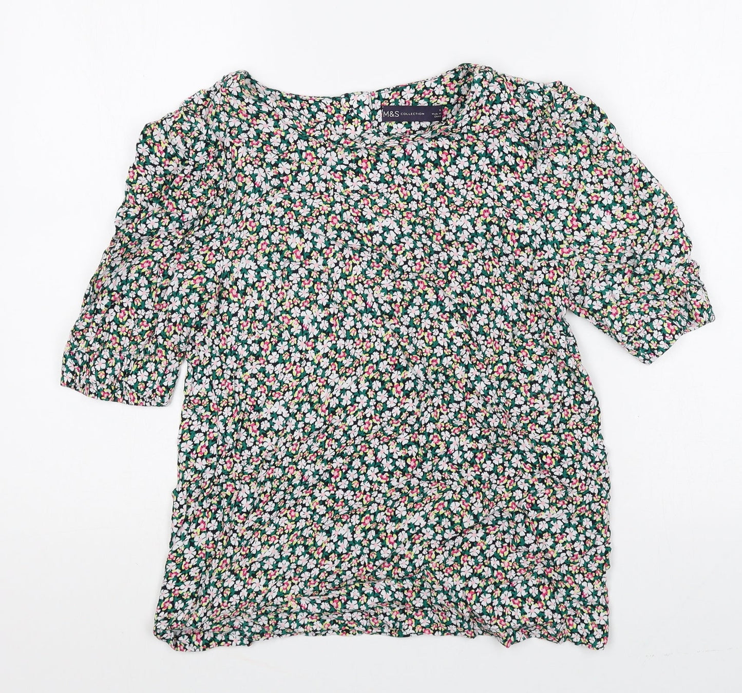 Marks and Spencer Womens Multicoloured Floral Viscose Basic Blouse Size 8 Round Neck