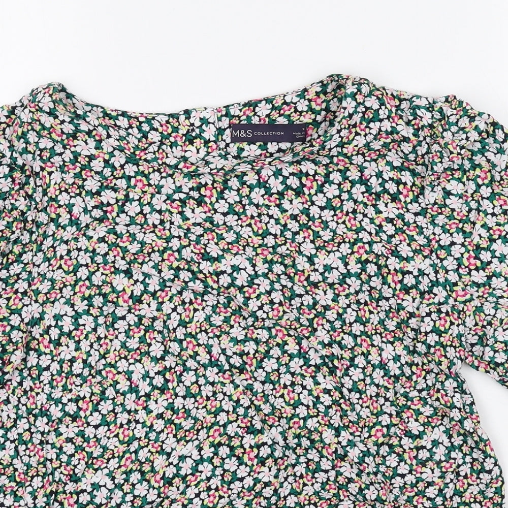 Marks and Spencer Womens Multicoloured Floral Viscose Basic Blouse Size 8 Round Neck