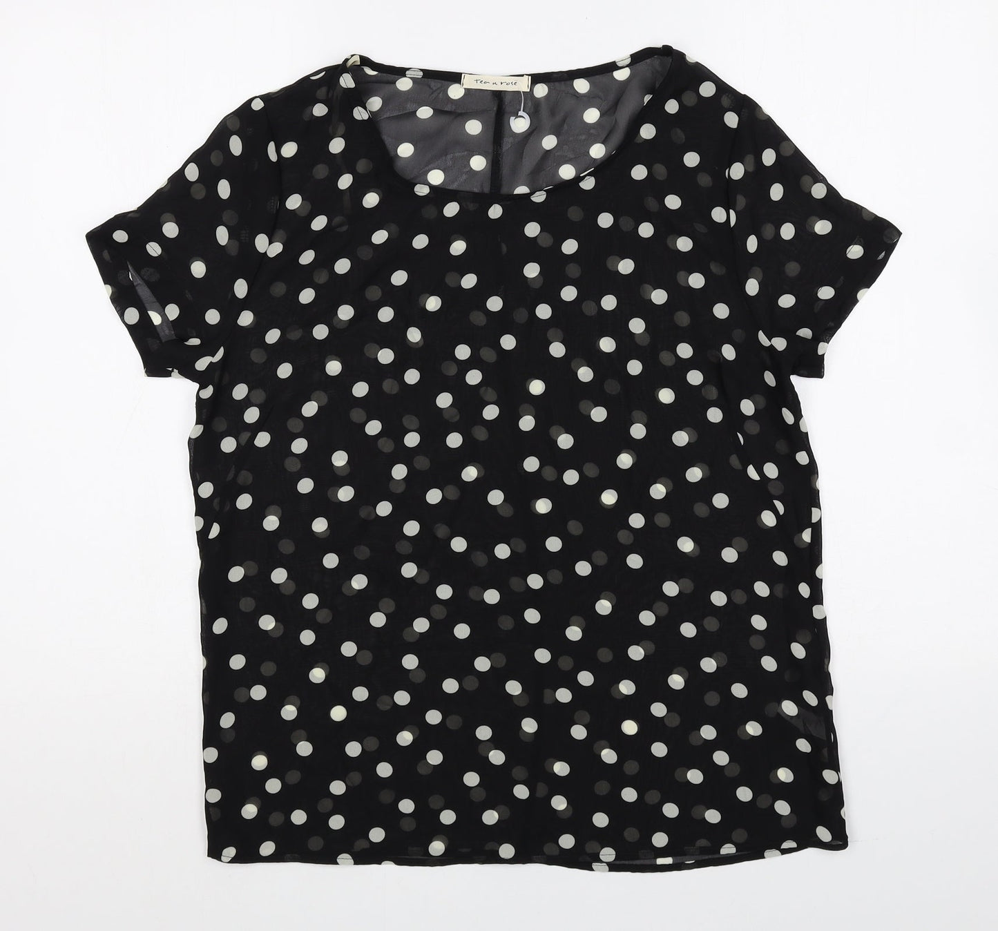 Tea n Rose Womens Black Polka Dot Polyester Basic T-Shirt Size M Round Neck