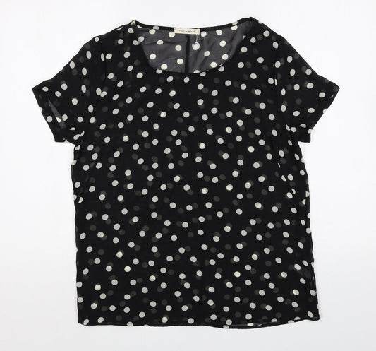Tea n Rose Womens Black Polka Dot Polyester Basic T-Shirt Size M Round Neck