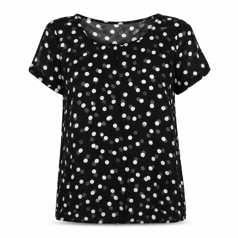 Tea n Rose Womens Black Polka Dot Polyester Basic T-Shirt Size M Round Neck
