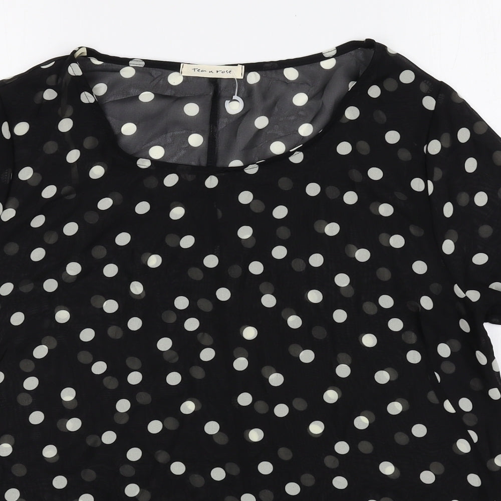 Tea n Rose Womens Black Polka Dot Polyester Basic T-Shirt Size M Round Neck